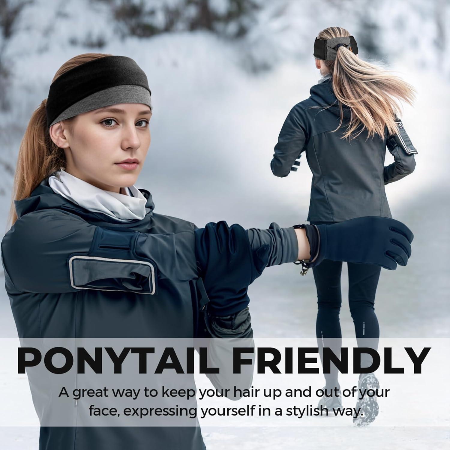 imageSukeen Winter Headbands for Women DoubleLayer Ear Warmers Womens Winter Headband for Running Cycling Sports Gray Brown Size LBlack Gray