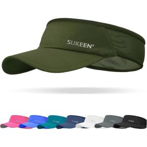 imageSukeen Sports Sun Visor Men Women Lightweight Packable Cooling Stretchy Visor Hat for Running Tennis GolfArmy Green