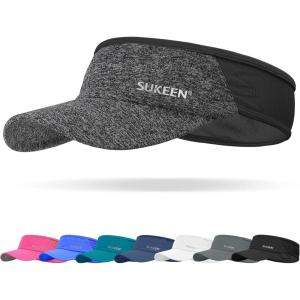 imageSukeen Sports Sun Visor Men Women Lightweight Packable Cooling Stretchy Visor Hat for Running Tennis GolfBlackGrey
