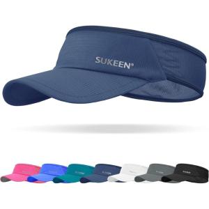 imageSukeen Sports Sun Visor Men Women Lightweight Packable Cooling Stretchy Visor Hat for Running Tennis GolfNavy Blue