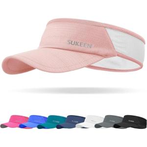 imageSukeen Sports Sun Visor Men Women Lightweight Packable Cooling Stretchy Visor Hat for Running Tennis GolfPink
