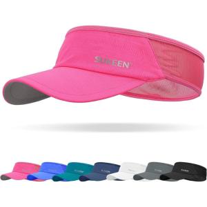 imageSukeen Sports Sun Visor Men Women Lightweight Packable Cooling Stretchy Visor Hat for Running Tennis GolfRose Red