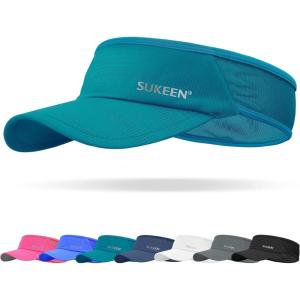imageSukeen Sports Sun Visor Men Women Lightweight Packable Cooling Stretchy Visor Hat for Running Tennis GolfTeal Blue