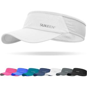 imageSukeen Sports Sun Visor Men Women Lightweight Packable Cooling Stretchy Visor Hat for Running Tennis GolfWhite