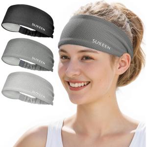 imageSukeen Workout Headbands for Women Moisture Wicking Sweat Band Headbands Non Slip Elastic Sweatbands Sports Headband for Yoga Running Gym FitnessBlackDark GrayGray