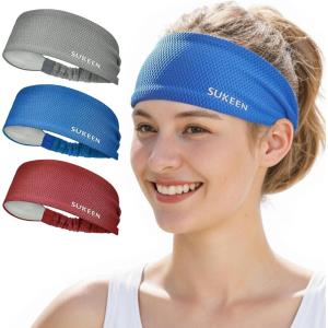 imageSukeen Workout Headbands for Women Moisture Wicking Sweat Band Headbands Non Slip Elastic Sweatbands Sports Headband for Yoga Running Gym FitnessDark GrayBlueRed