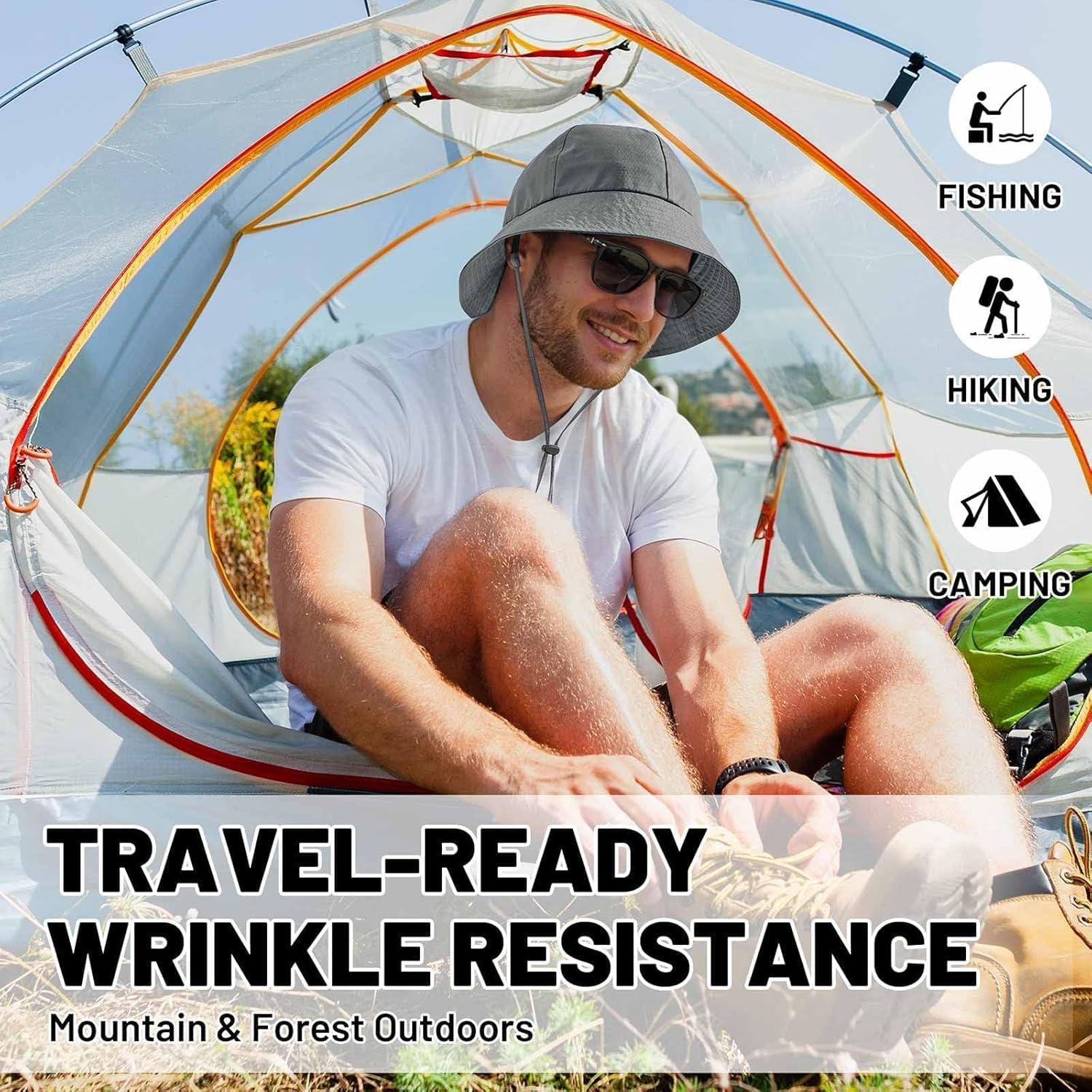 imageSukeen Bucket Hat for Men ampamp Women Lightweight UV Protection 50 Sun Hat with Adjustable Chin Strap Waterproof for HikingGrey