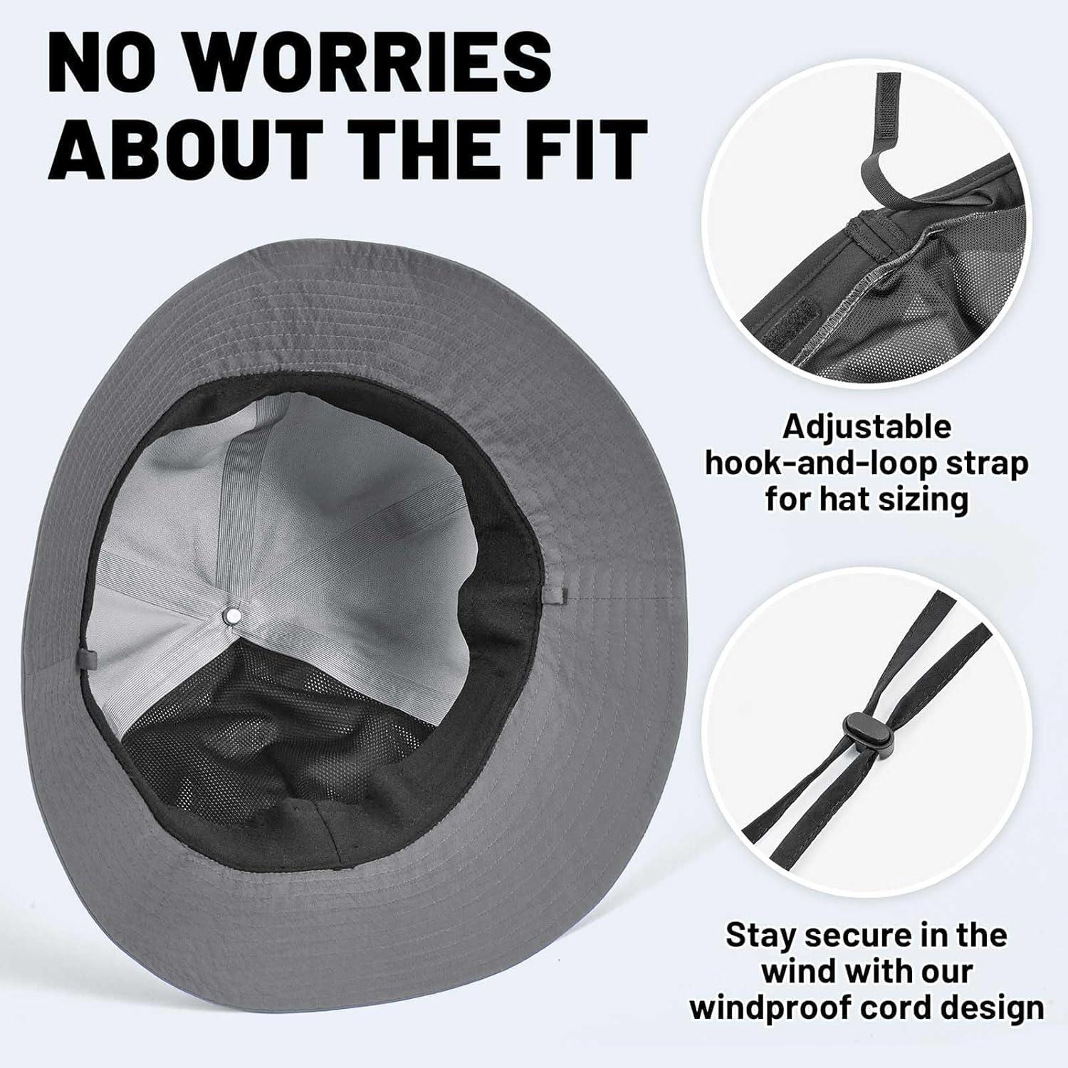 imageSukeen Bucket Hat for Men ampamp Women Lightweight UV Protection 50 Sun Hat with Adjustable Chin Strap Waterproof for HikingGrey