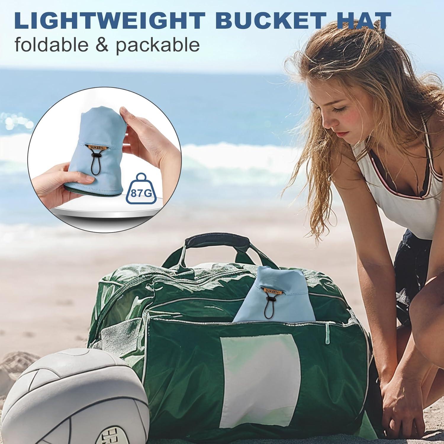 imageSukeen Bucket Hat for Women Men Summer Beach Sun Hat Reversible Packable Adjustable UPF50 Cooling Hat for Hiking FishingLight BlueBlack