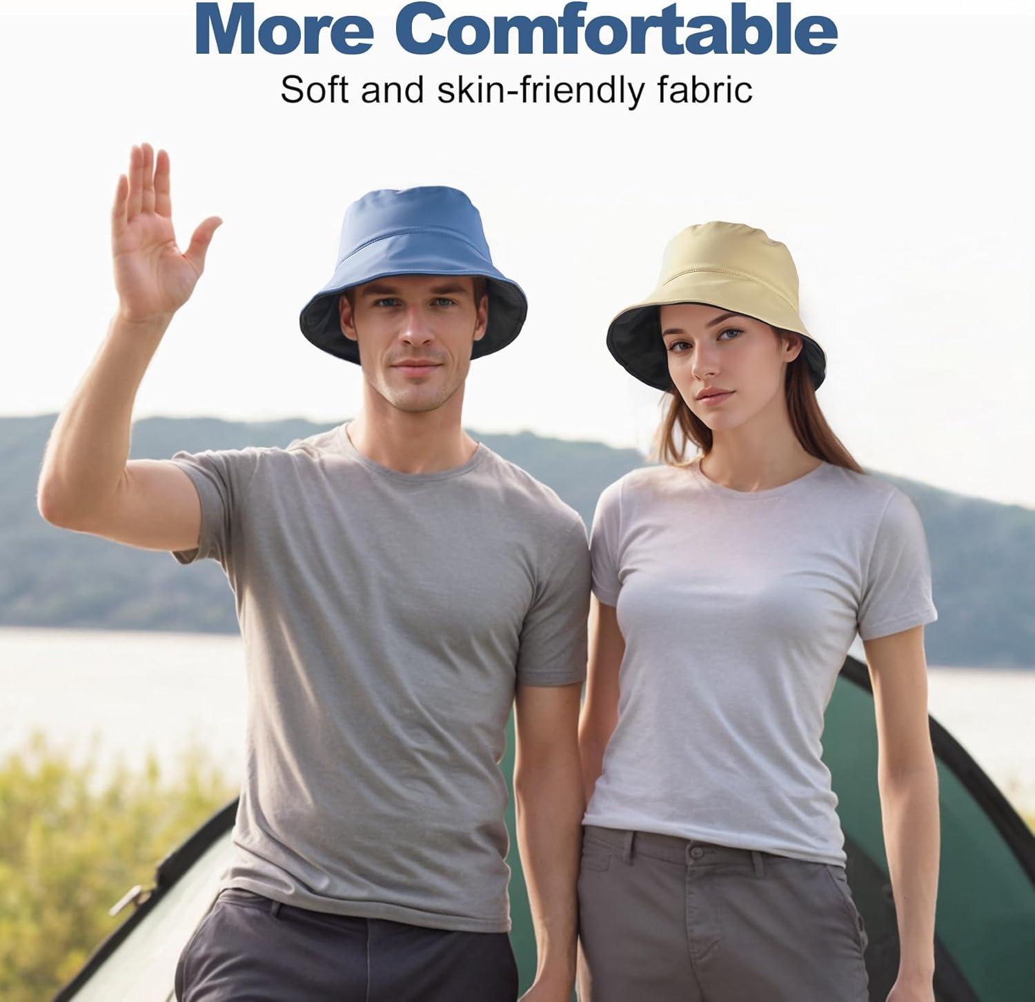 imageSukeen Bucket Hat for Women Men Summer Beach Sun Hat Reversible Packable Adjustable UPF50 Cooling Hat for Hiking FishingLight BlueBlack