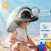 imageSukeen Kids Sun Hats with Neck Flap 3 Ways to Wear Foldable Bucket Hat for Girls Boys Lightweight Kids Beach Hat for OutdoorsBlack