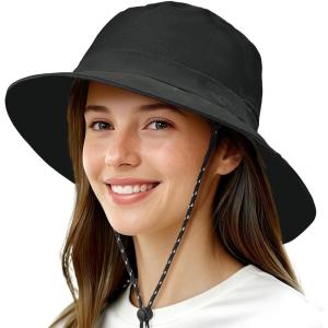 imageSukeen Bucket Hat Waterproof SkinFriendly Shields Neck QuickDry Breathable Hat for Fishing Travel hatBlack