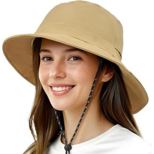 imageSukeen Bucket Hat Waterproof SkinFriendly Shields Neck QuickDry Breathable Hat for Fishing Travel hatKhaki