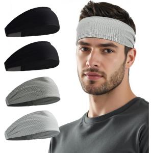 imageSukeen Cooling Sports Headbands for Men Instant Cooling Moisture Wicking Sweatbands NonSlip QuickDry Elastic Fabric Mens Headband for Gym Running Tennis Training WorkoutBlackDark GrayGray