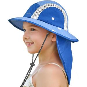imageSukeen Kids Sun Hats with Neck Flap 3 Ways to Wear Foldable Bucket Hat for Girls Boys Lightweight Kids Beach Hat for OutdoorsBlue