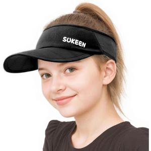 imageSukeen Kids Sun Visor Hats for Girls BoysLightweight Sports Hat UPF50 Sun Hat Cooling Headwear Visor for Running OutdoorsBlack