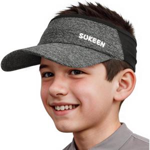 imageSukeen Kids Sun Visor Hats for Girls BoysLightweight Sports Hat UPF50 Sun Hat Cooling Headwear Visor for Running OutdoorsGrey Black