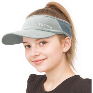 imageSukeen Kids Sun Visor Hats for Girls BoysLightweight Sports Hat UPF50 Sun Hat Cooling Headwear Visor for Running OutdoorsLight Grey
