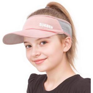 imageSukeen Kids Sun Visor Hats for Girls BoysLightweight Sports Hat UPF50 Sun Hat Cooling Headwear Visor for Running OutdoorsPink