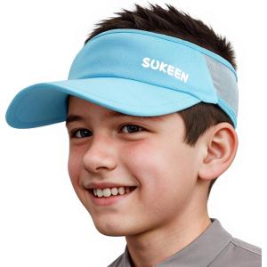 imageSukeen Kids Sun Visor Hats for Girls BoysLightweight Sports Hat UPF50 Sun Hat Cooling Headwear Visor for Running OutdoorsSky Blue