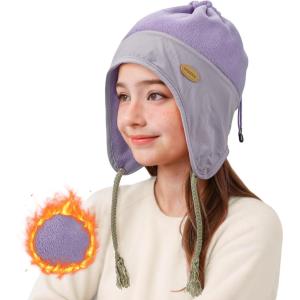 imageSukeen Kids Winter Beanie Hat for Girls Boys Antistatic Kids Warm Earflap Hat Polar Fleece Peruvian Inner Hat for OutdoorDark Purplelight Purple