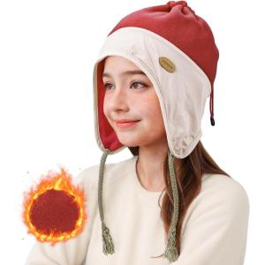 imageSukeen Kids Winter Beanie Hat for Girls Boys Antistatic Kids Warm Earflap Hat Polar Fleece Peruvian Inner Hat for OutdoorRedwhite