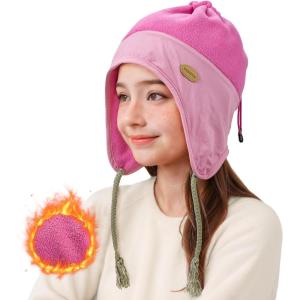 imageSukeen Kids Winter Beanie Hat for Girls Boys Antistatic Kids Warm Earflap Hat Polar Fleece Peruvian Inner Hat for OutdoorRosepink