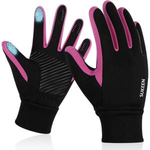 imageSukeen Kids Winter Gloves Touchscreen AntiSlip Kids Cycling Gloves for Kids Boys Girls Lightweight Boys Gloves for Running Cycling Biking Sports OutdoorRose Red