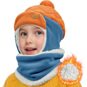 imageSukeen Kids Winter Hat Scarf Set for Girls Boys Antistatic kids Warm Hat Antipilling Earflap Hat for Cold WeatherOrangeblue
