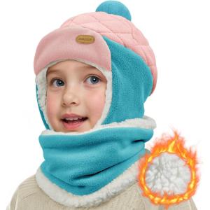 imageSukeen Kids Winter Hat Scarf Set for Girls Boys Antistatic kids Warm Hat Antipilling Earflap Hat for Cold WeatherPinklake Blue