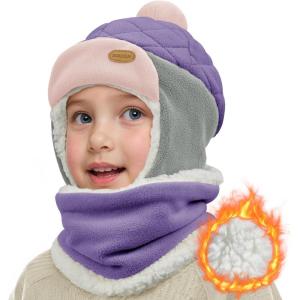 imageSukeen Kids Winter Hat Scarf Set for Girls Boys Antistatic kids Warm Hat Antipilling Earflap Hat for Cold WeatherPurplelight Gray