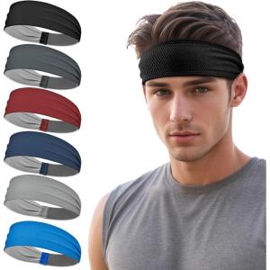 imageSukeen Sports Headbands for Men Moisture Wicking Sweat Bands Headbands NonSlip Breathable Elastic Sweatband Running Headband for Yoga Tennis Fitness WorkoutBlackDark GrayGrayDark BlueBlueWine Red