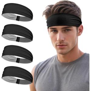 imageSukeen Sports Headbands for Men Moisture Wicking Sweat Bands Headbands NonSlip Breathable Elastic Sweatband Running Headband for Yoga Tennis Fitness WorkoutBlack