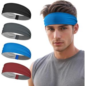 imageSukeen Sports Headbands for Men Moisture Wicking Sweat Bands Headbands NonSlip Breathable Elastic Sweatband Running Headband for Yoga Tennis Fitness WorkoutBlackDark GrayBlueWine Red