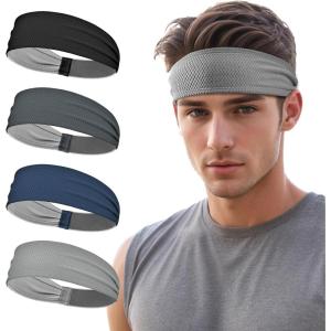 imageSukeen Sports Headbands for Men Moisture Wicking Sweat Bands Headbands NonSlip Breathable Elastic Sweatband Running Headband for Yoga Tennis Fitness WorkoutBlackDark GrayDark BlueGray