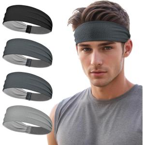 imageSukeen Sports Headbands for Men Moisture Wicking Sweat Bands Headbands NonSlip Breathable Elastic Sweatband Running Headband for Yoga Tennis Fitness WorkoutBlackDark GrayGray