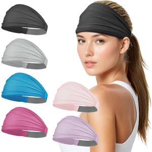 imageSukeen Wide Headbands for Women Instant Cooling Elastic NonSlip Workout Headbands MoistureWicking Sports Sweatbands for Gym Yoga Running FitnessBlackDark GrayBlueRose RedMacaron PinkLauva