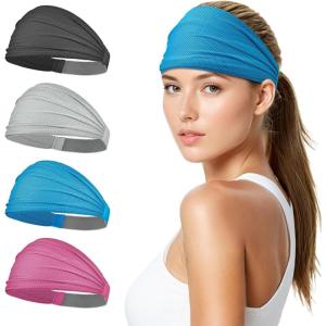 imageSukeen Wide Headbands for Women Instant Cooling Elastic NonSlip Workout Headbands MoistureWicking Sports Sweatbands for Gym Yoga Running FitnessBlackGrayBlueRose Red