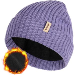 imageSukeen Winter Beanie for Men Women Fleece Lined Soft Warm Winter Hat Waterproof Cuffed Skull Cap for Cold Weather Light Purple