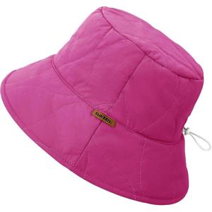 imageSukeen Winter Bucket Hat Women Men Lightweight Cotton Filled Warm Hat Waterproof Adjustable Fisherman Hat for Hiking TravelRose Red