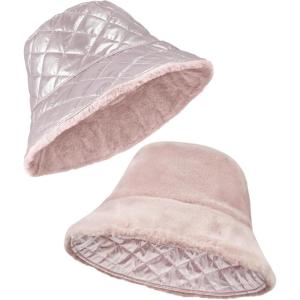 imageSukeen Winter Bucket Hat for Women Faux Fur Warm Hat Trendy Reversible Hats Windproof Fluffy Fisherman Cap for OutdoorPink