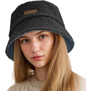 imageSukeen Winter Bucket Hat for Women Men Double Side Wear Warm Hat Faux Fur Plush Winter Hat Trendy Fisherman Cap for DailyBlacknavy Blue