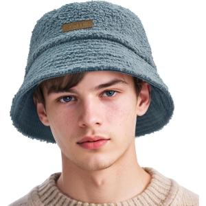 imageSukeen Winter Bucket Hat for Women Men Double Side Wear Warm Hat Faux Fur Plush Winter Hat Trendy Fisherman Cap for DailyNavy Bluenavy Blue
