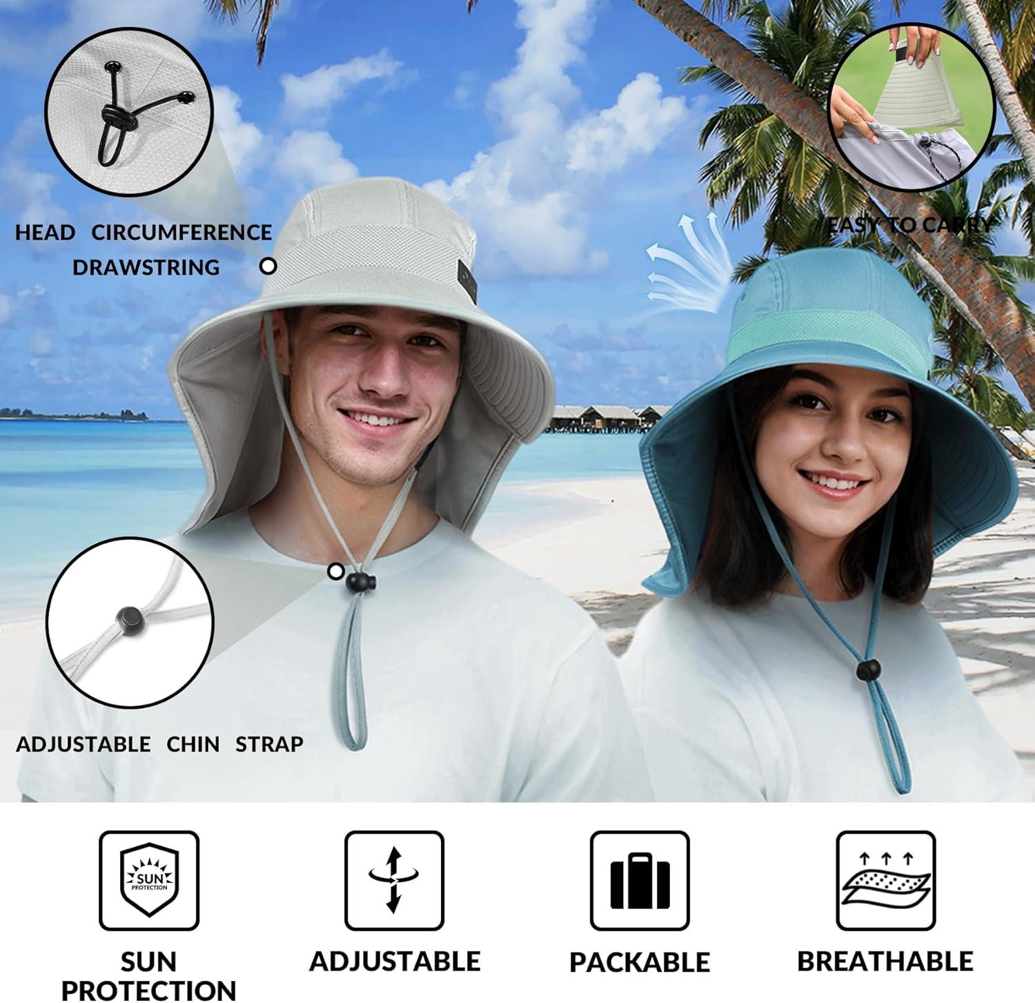 imageSukeen Cooling Sun Hat for Men Women UPF50 Wide Brim Fishing Hat with Neck Flap Adjustable Foldable Bucket Hat for HikingLight Blue