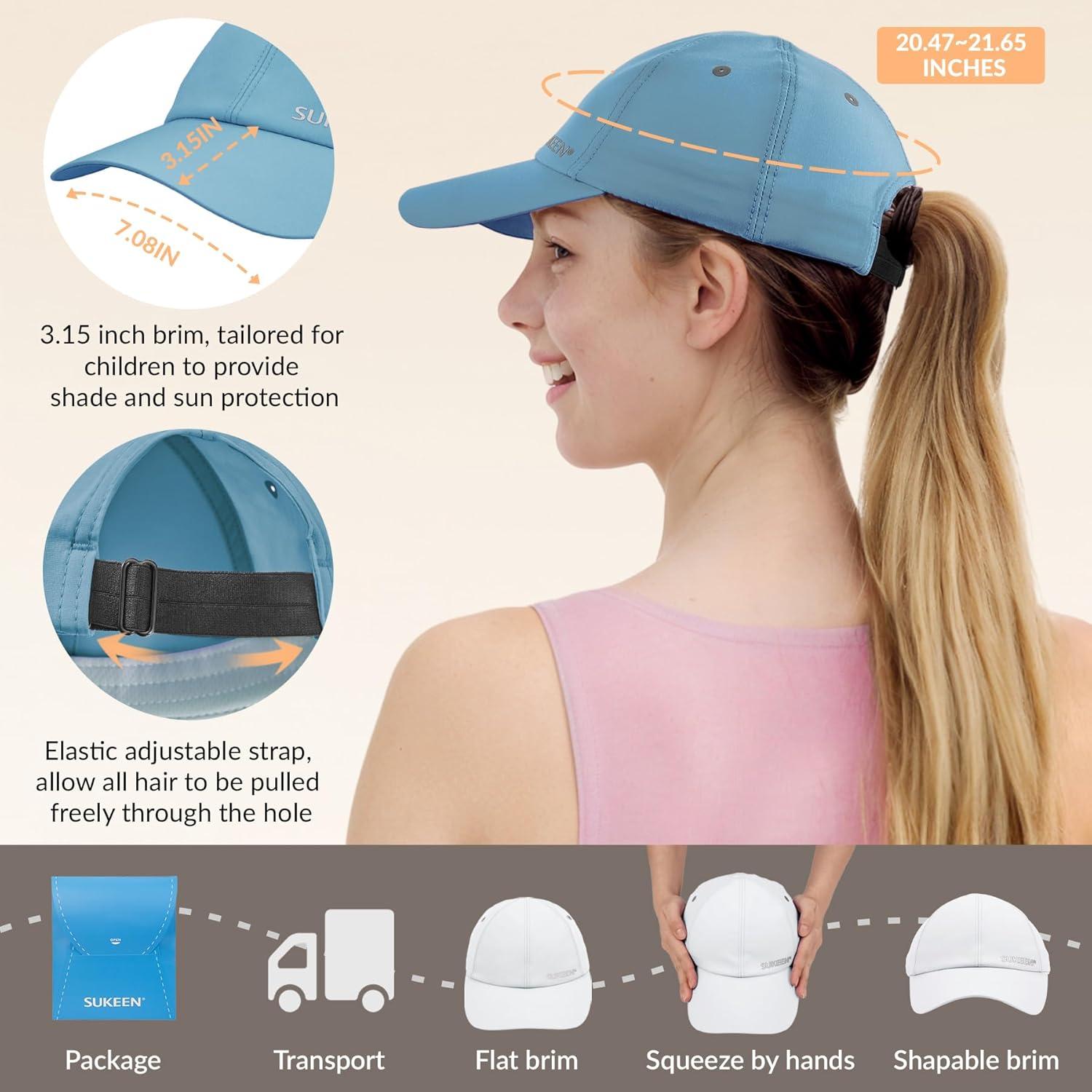 imageSukeen Kids Sun Hats for Girls Boys Quick Drying Baseball Cap Lightweight Sun Protection Hat for Outdoor Activity Azure Blue