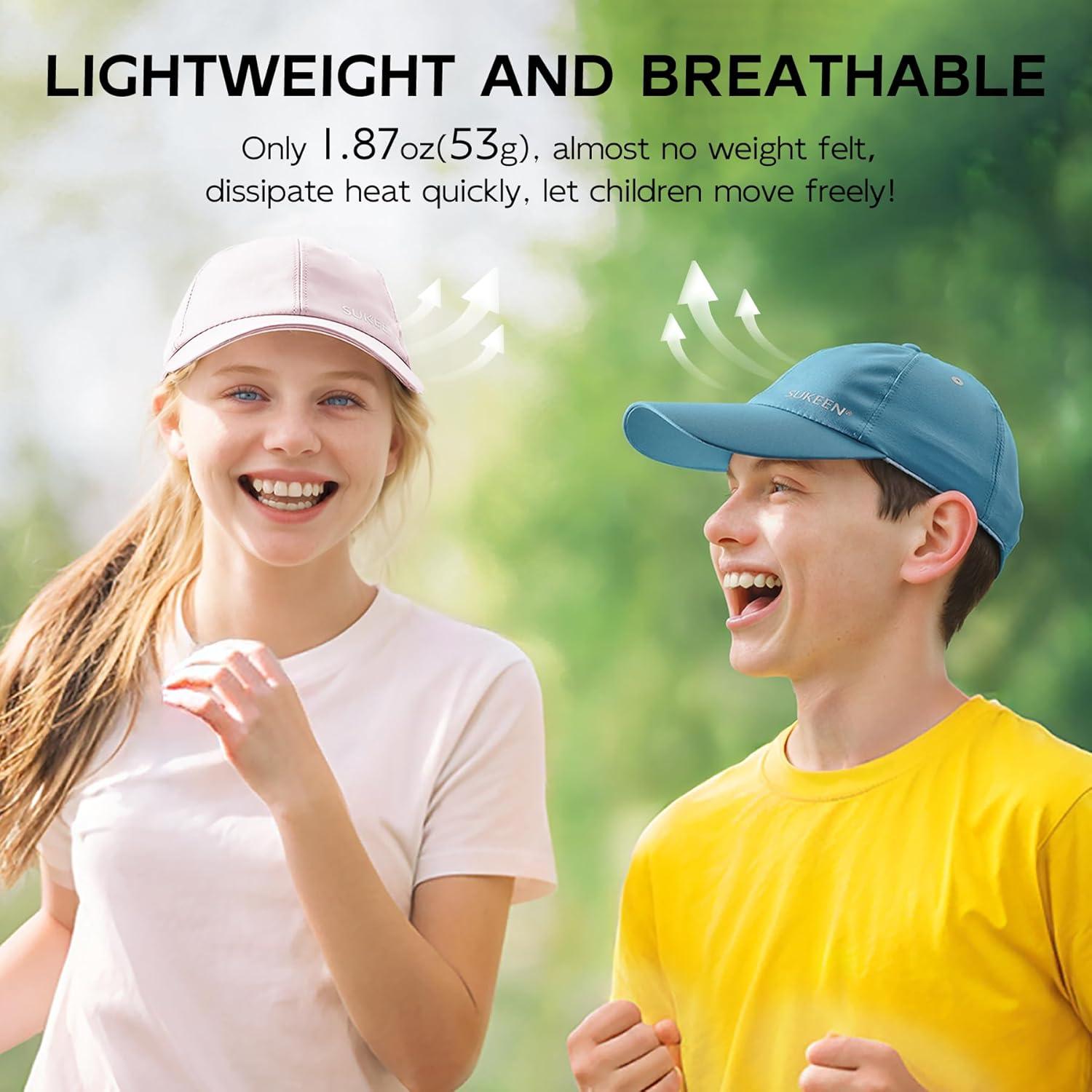 imageSukeen Kids Sun Hats for Girls Boys Quick Drying Baseball Cap Lightweight Sun Protection Hat for Outdoor Activity Azure Blue