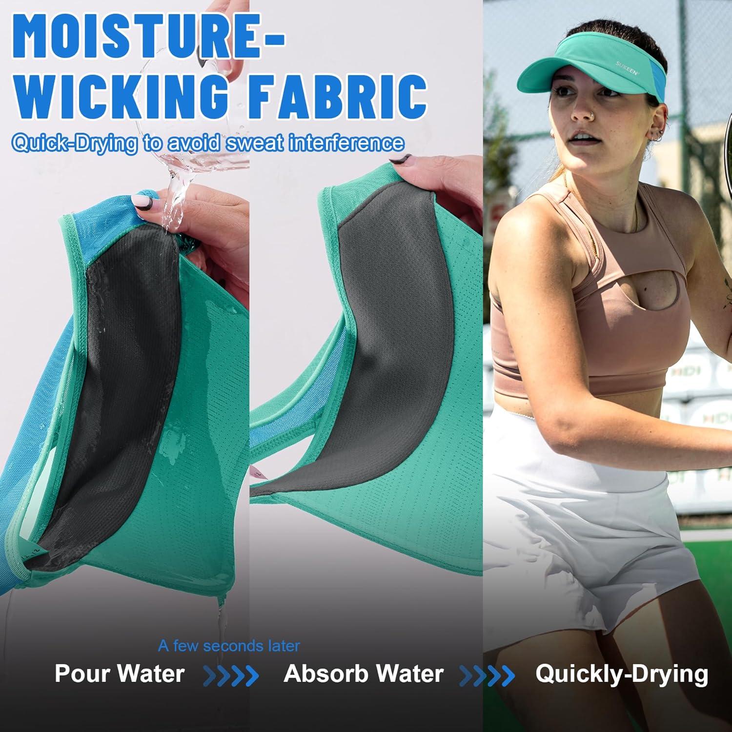 imageSukeen Sports Sun Visor Men Women Lightweight Portable Cooling Stretchy Visor Hat for Running Golf Daily WearLake BlueBlue