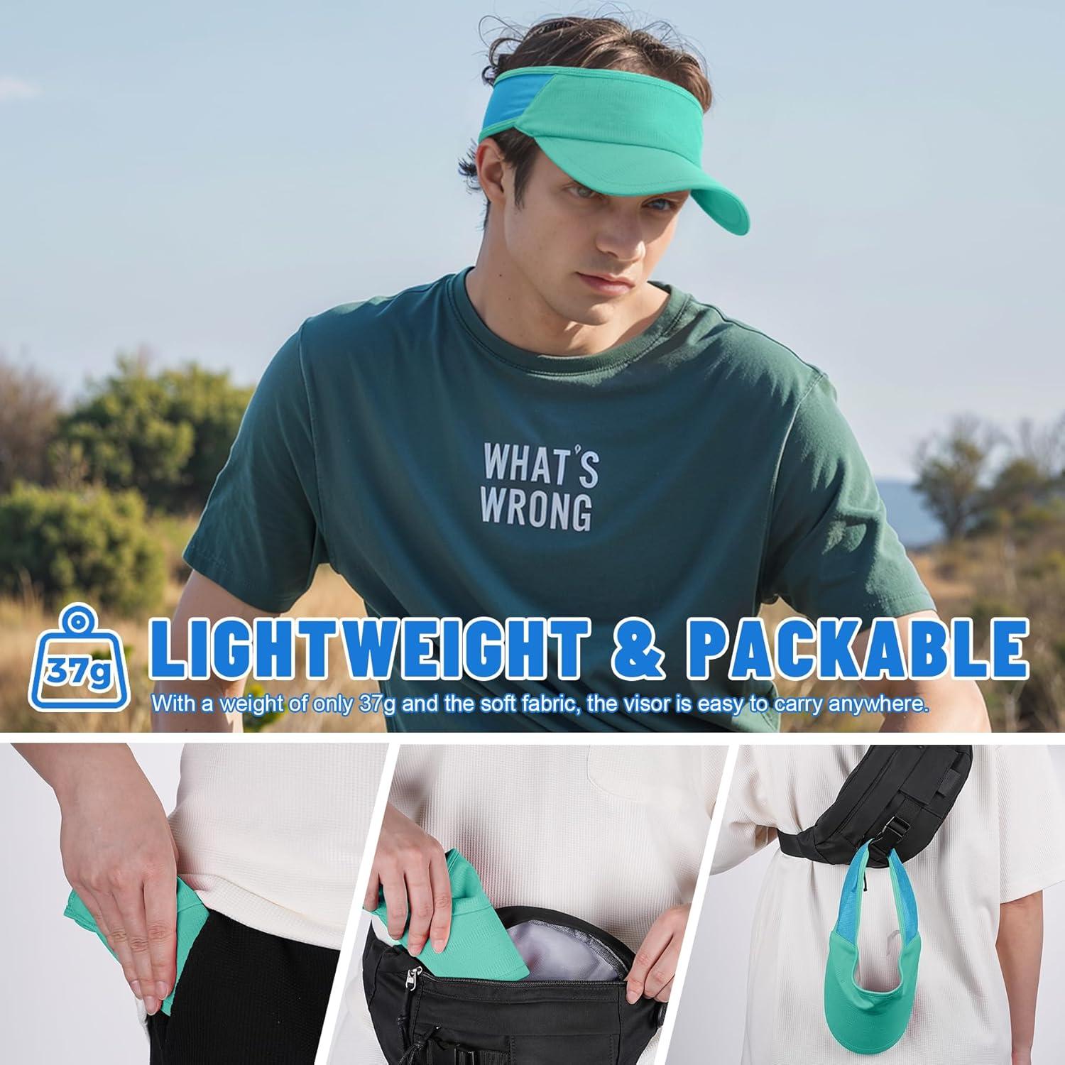 imageSukeen Sports Sun Visor Men Women Lightweight Portable Cooling Stretchy Visor Hat for Running Golf Daily WearLake BlueBlue