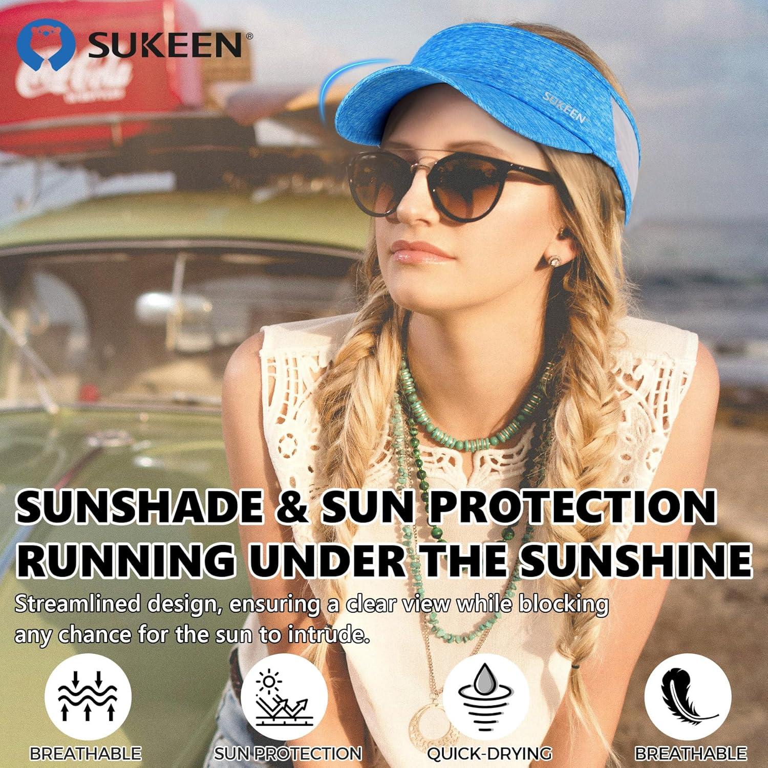 imageSukeen Sports Sun Visor Men Women Lightweight Portable Cooling Stretchy Visor Hat for Running Golf Daily WearLight Blue