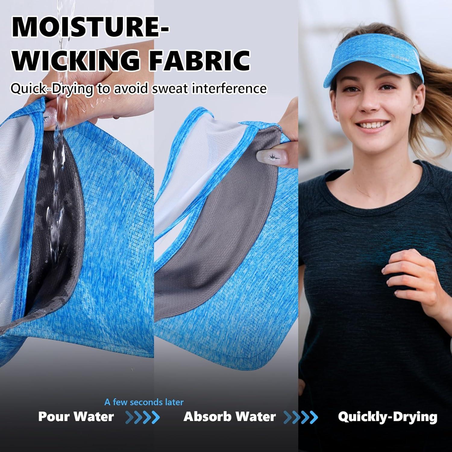 imageSukeen Sports Sun Visor Men Women Lightweight Portable Cooling Stretchy Visor Hat for Running Golf Daily WearLight Blue